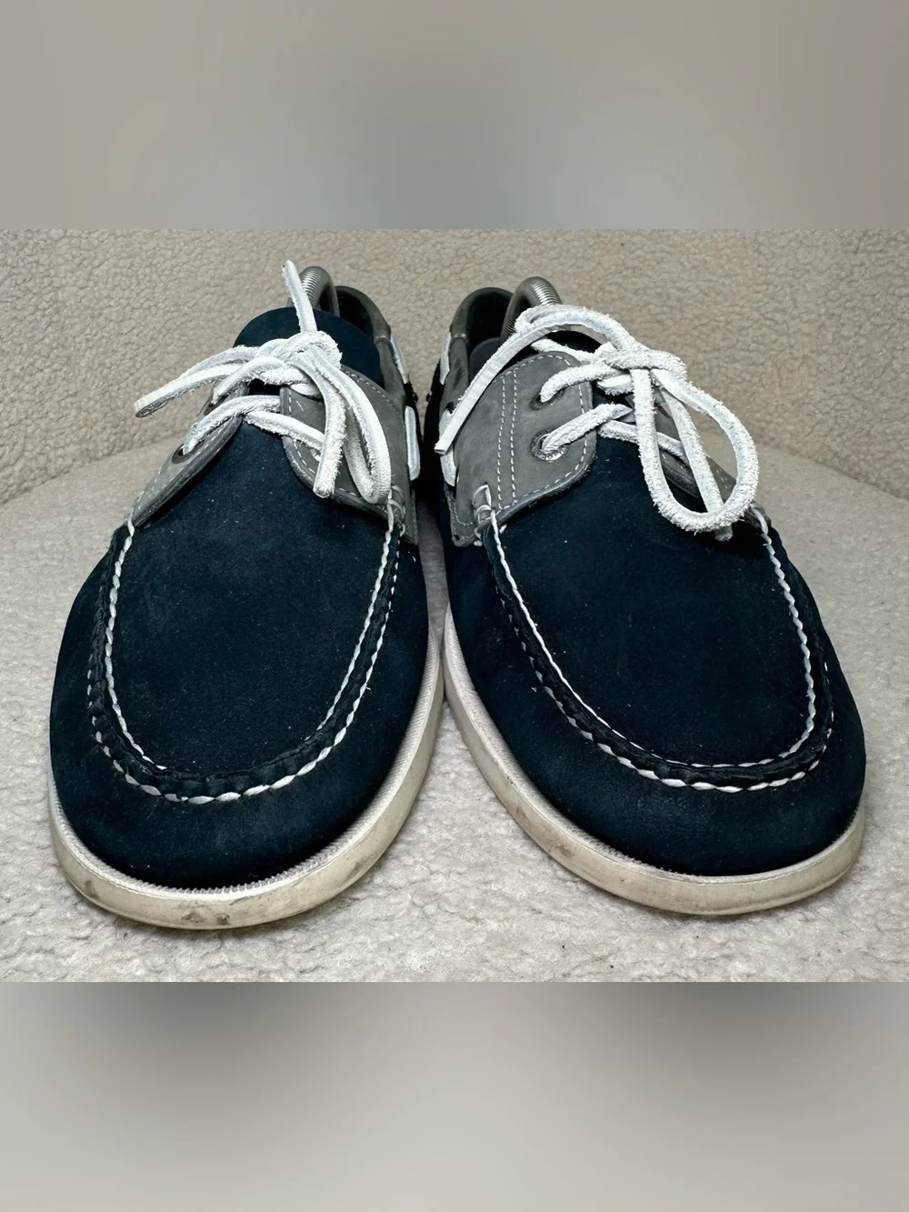 L.L.Bean Casco Bay Boat Shoes Men’s Navy Blue Gray Leather Dock Loafers Preppy